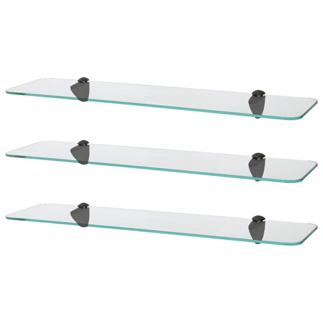 Harbour Housewares 3x Rounded Floating Glass Shelves - 60cm Bathroom Storage Display Unit in Black - image 1