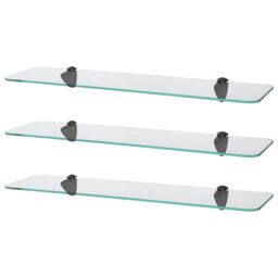 Harbour Housewares 3x Rounded Floating Glass Shelves - 60cm Bathroom Storage Display Unit in Black