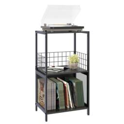 Huhote 3Tier Vinyl Record Player Stand Storage Side End Table Display Rack in Black - thumbnail 6