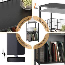 Huhote 3Tier Vinyl Record Player Stand Storage Side End Table Display Rack in Black - thumbnail 4