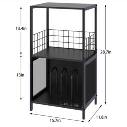 Huhote 3Tier Vinyl Record Player Stand Storage Side End Table Display Rack in Black - thumbnail 5