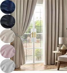 Luxury Living Chenille Blackout Pencil Pleat Top Curtains in Cream - Size: 117 cm width x 137 cm drop - thumbnail 3