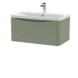 Balterley Arch Bathroom Wall Hung 1 Drawer Vanity, Ceramic Basin, Green, 800mm in Green