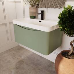 Balterley Arch Bathroom Wall Hung 1 Drawer Vanity, Ceramic Basin, Green, 800mm in Green - thumbnail 4