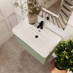 Balterley Arch Bathroom Wall Hung 1 Drawer Vanity, Ceramic Basin, Green, 800mm in Green - thumbnail 3