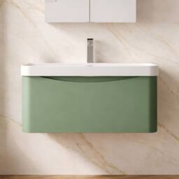 Balterley Arch Bathroom Wall Hung 1 Drawer Vanity, Ceramic Basin, Green, 800mm in Green - thumbnail 6