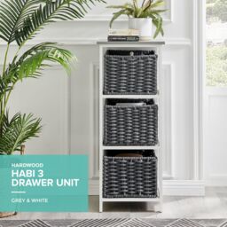 LIVIVO 3 Drawer 'Habi' Scandi Style Bedside Storage Cabinet - Large in Black - thumbnail 2
