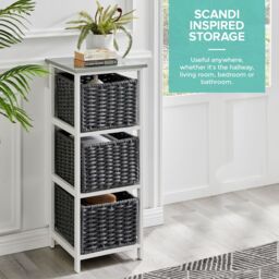 LIVIVO 3 Drawer 'Habi' Scandi Style Bedside Storage Cabinet - Large in Black - thumbnail 3