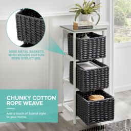 LIVIVO 3 Drawer 'Habi' Scandi Style Bedside Storage Cabinet - Large in Black - thumbnail 4