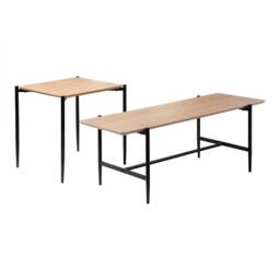 CALICOSY Set Of 2 Nesting Coffee Tables In Oak Finish With Black Metal Legs in Light Brown - Size: 2 Person - thumbnail 6