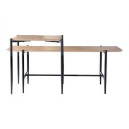 CALICOSY Set Of 2 Nesting Coffee Tables In Oak Finish With Black Metal Legs in Light Brown - Size: 2 Person - thumbnail 4