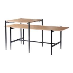 CALICOSY Set Of 2 Nesting Coffee Tables In Oak Finish With Black Metal Legs in Light Brown - Size: 2 Person - thumbnail 1