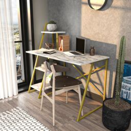Decorotika Admira Metal Leg Writing Study Work Desk Workstation in Beige - thumbnail 2