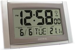 Acctim Stratus Digital Wall / Desk Clock Radio Controlled Tabletop LCD Display Date & Thermometer in Silver - thumbnail 4