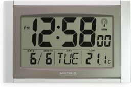 Acctim Stratus Digital Wall / Desk Clock Radio Controlled Tabletop LCD Display Date & Thermometer in Silver - thumbnail 1