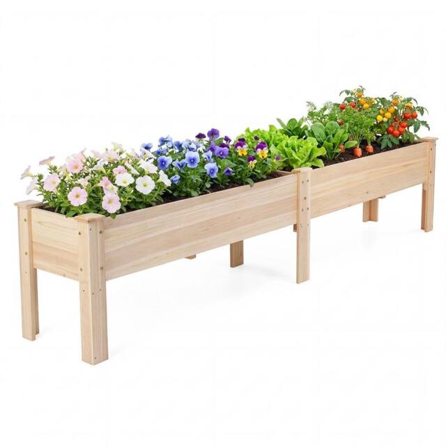 VOGREX 240 x 44 CM Fir Wood Raised Garden Bed with Legs in Brown - image 1
