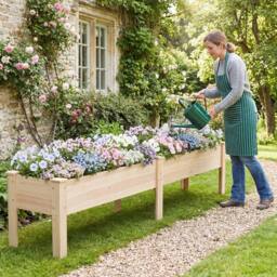 VOGREX 240 x 44 CM Fir Wood Raised Garden Bed with Legs in Brown - thumbnail 5