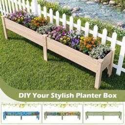 VOGREX 240 x 44 CM Fir Wood Raised Garden Bed with Legs in Brown - thumbnail 4