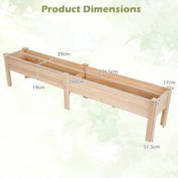 VOGREX 240 x 44 CM Fir Wood Raised Garden Bed with Legs in Brown - thumbnail 2