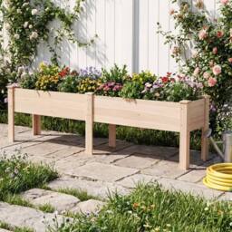 VOGREX 240 x 44 CM Fir Wood Raised Garden Bed with Legs in Brown - thumbnail 3