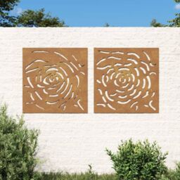 Berkfield Home Garden Wall Decorations 2 pcs 55x55 cm Corten Steel Rose Design in Brown - thumbnail 1