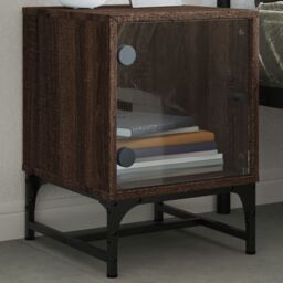 Berkfield Home Bedside Cabinets with Glass Doors 2 pcs Brown Oak 35x37x50 cm - Size: 35 x 37 x 50 cm - thumbnail 3