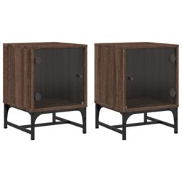 Berkfield Home Bedside Cabinets with Glass Doors 2 pcs Brown Oak 35x37x50 cm - Size: 35 x 37 x 50 cm - thumbnail 2