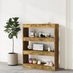 Berkfield Home Book Cabinet/Room Divider Smoked Oak 80x30x103 cm Engineered wood in Brown - Size: 80 x 30 x 103 cm - thumbnail 6