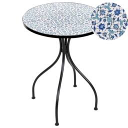 Wyld and Coco 60cm Garden Bistro Table Black with Blue-and-White Ceramic Floral Top - thumbnail 2