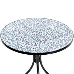 Wyld and Coco 60cm Garden Bistro Table Black with Blue-and-White Ceramic Floral Top - thumbnail 6
