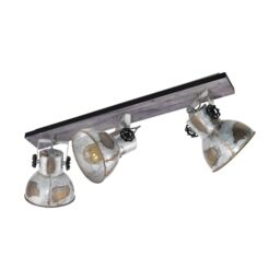 Loops Adjustable 3 Bulb Ceiling Spotlight Wood & Raw Industrial Steel Shade 40W E27 in Metallics - thumbnail 1