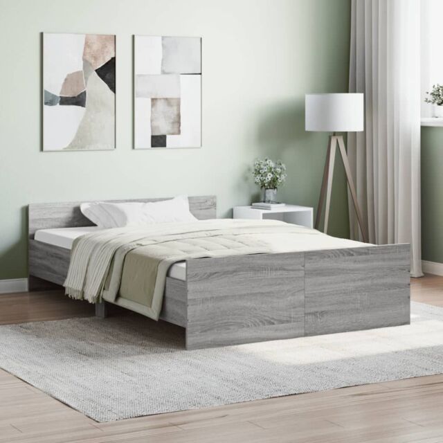Berkfield Home Bed Frame with Headboard & Footboard Grey Sonoma 120x190 cm Small Double - image 1