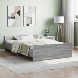 Berkfield Home Bed Frame with Headboard & Footboard Grey Sonoma 120x190 cm Small Double - thumbnail 1