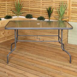 Samuel Alexander Outdoor 6 Seater Glass Top Table & Chairs Patio Set with Parasol in Grey - thumbnail 7