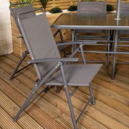 Samuel Alexander Outdoor 6 Seater Glass Top Table & Chairs Patio Set with Parasol in Grey - thumbnail 5