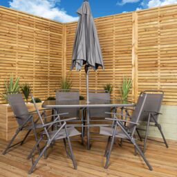Samuel Alexander Outdoor 6 Seater Glass Top Table & Chairs Patio Set with Parasol in Grey - thumbnail 2