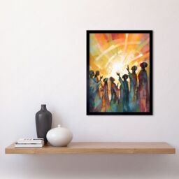 "Artery8 Wall Art Print Group Singing Hymns at Sunrise Abstract Female Gospel Choir Modern Watercolour Painting Art Framed in Black - Size: W12"" x H16""" - thumbnail 2