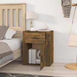 Berkfield Home Bedside Cabinet Smoked Oak 50x36x60 cm Engineered Wood in Brown - Size: 50 x 36 x 60 cm - thumbnail 3