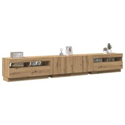 Berkfield Home TV Cabinet with LED Lights Artisan Oak 260x35x40 cm Engineered Wood in Brown - Size: 260 x 35 x 40 cm