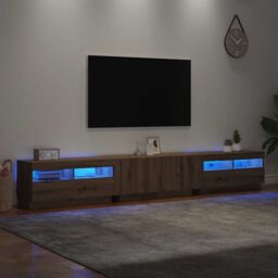 Berkfield Home TV Cabinet with LED Lights Artisan Oak 260x35x40 cm Engineered Wood in Brown - Size: 260 x 35 x 40 cm - thumbnail 5