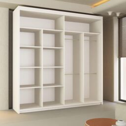 Sliding Wardrobes 4U Ribon Sliding Mirror Door Wardrobe 203cm X 217cm in White - Size: 203 cm X 217 cm - thumbnail 4