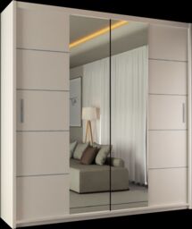 Sliding Wardrobes 4U Ribon Sliding Mirror Door Wardrobe 203cm X 217cm in White - Size: 203 cm X 217 cm - thumbnail 2