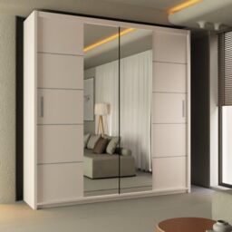 Sliding Wardrobes 4U Ribon Sliding Mirror Door Wardrobe 203cm X 217cm in White - Size: 203 cm X 217 cm