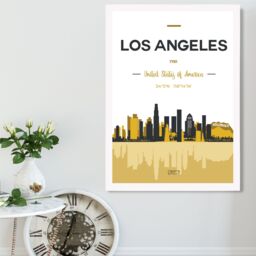 ARTZE Los Angeles Yellow & Black City Skyline Framed Print SIZE: A3 with White Frame - Size: A4 - thumbnail 2