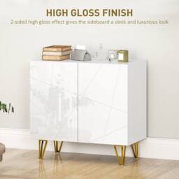 Wyld Haus Diro High Gloss White Sideboard Geometric Pattern Gold Hairpin Legs - thumbnail 4