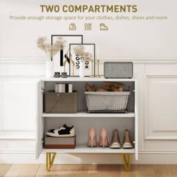 Wyld Haus Diro High Gloss White Sideboard Geometric Pattern Gold Hairpin Legs - thumbnail 5