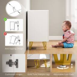 Wyld Haus Diro High Gloss White Sideboard Geometric Pattern Gold Hairpin Legs - thumbnail 7