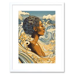 "Artery8 Wall Art Print Love of the Sea Summer Swim Modern Artwork Framed 9X7 Inch in White - Size: W7"" x H9""" - thumbnail 1