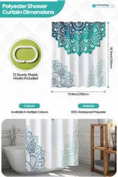 Neel Blue Mandala Flower Bathroom Shower Curtain, Polyester Fabric Water Resistant in Green - Size: 180 cm width x 180 cm drop - thumbnail 2
