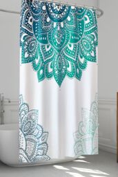 Neel Blue Mandala Flower Bathroom Shower Curtain, Polyester Fabric Water Resistant in Green - Size: 180 cm width x 180 cm drop - thumbnail 6